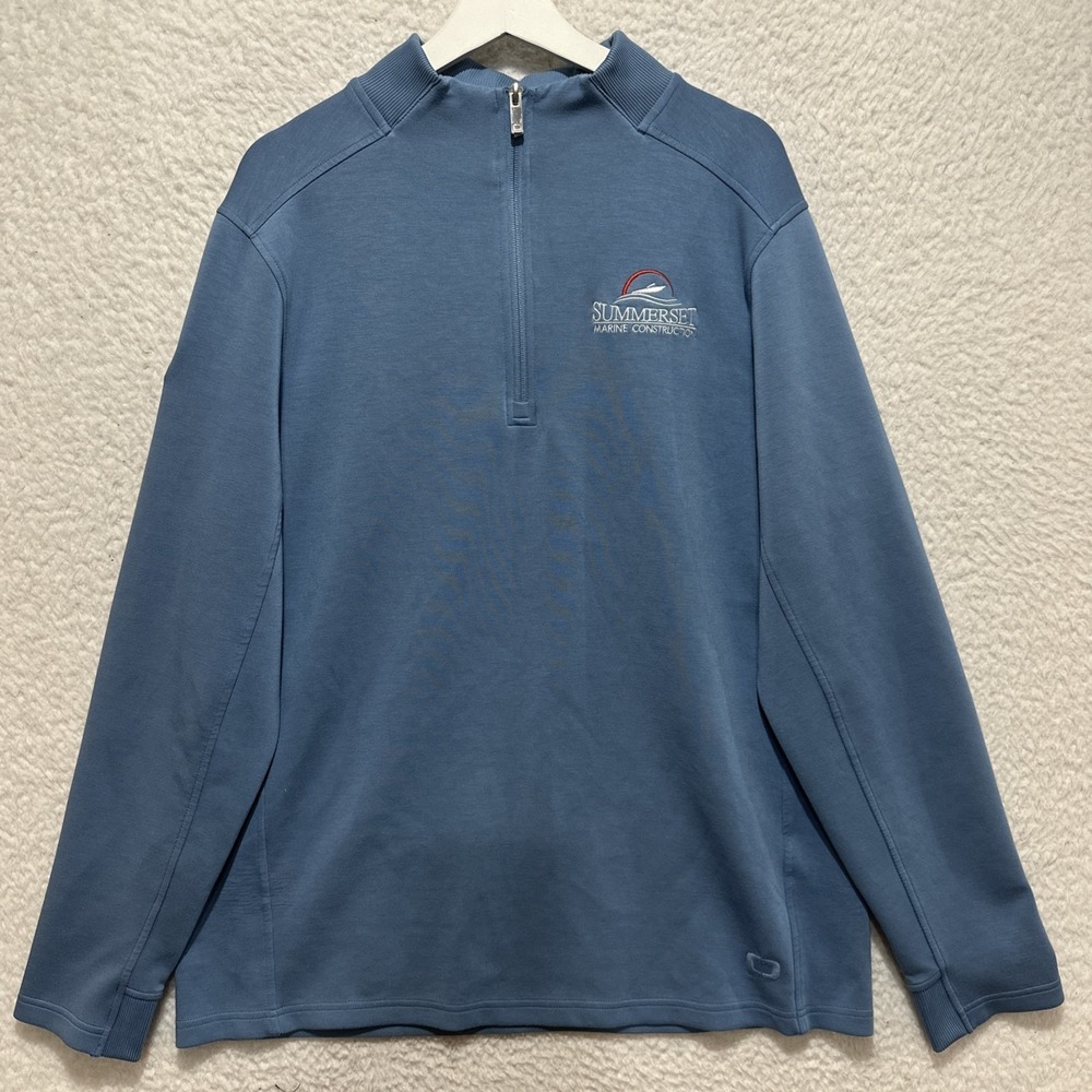Ogio Sweater Mens Size XL Light Blue 1/4 Zip Long Sleeve Pullover Logo Company